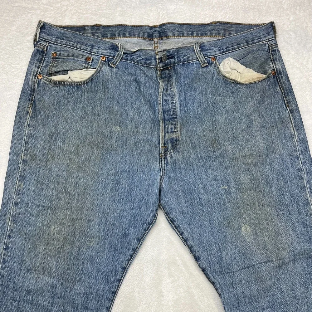 Levi's 501 Jeans Blue Denim‎ Mid Rise Classic Straight Button Fly 43X29 - Flaws